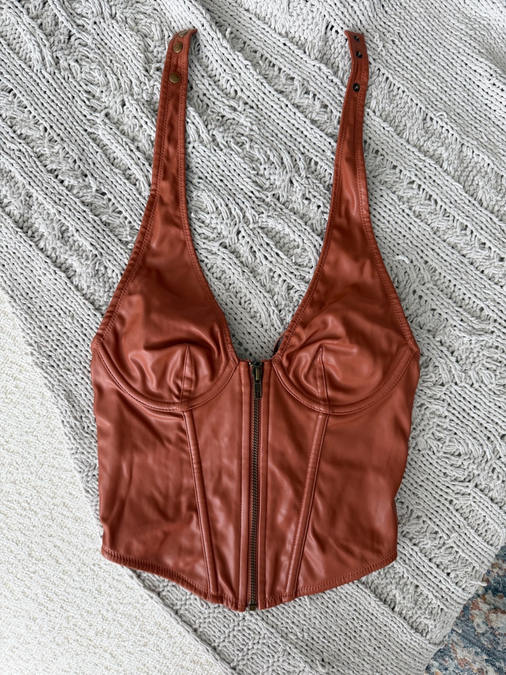 Urban Outfitters Rust Faux Leather Top with Front Zip